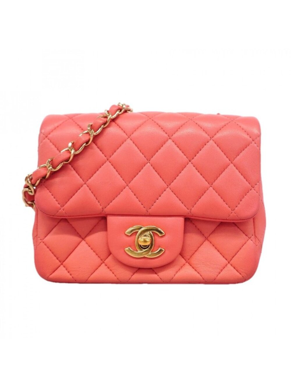 Chanel Shoulder Bag Mini Quilted Lambskin Pink Champagne Gold